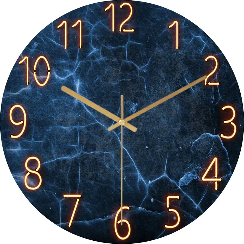 Wholesale Custom Marble Design Glass Wall Clock Printed Classic Silent Quartz Wall Watch Clocks