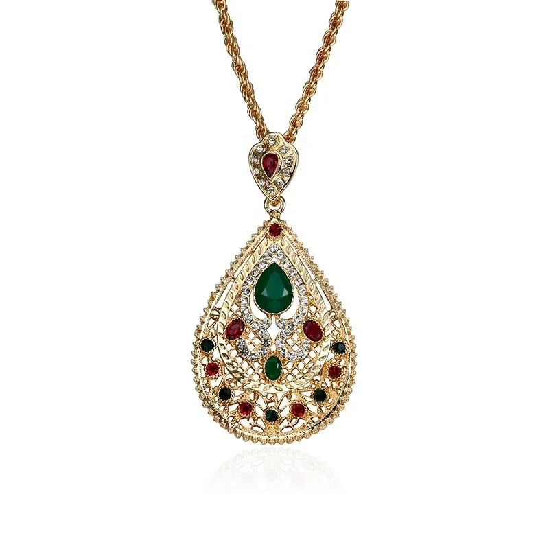 PUSHI Middle East Arab Moroccan style necklace set with emeralds for women