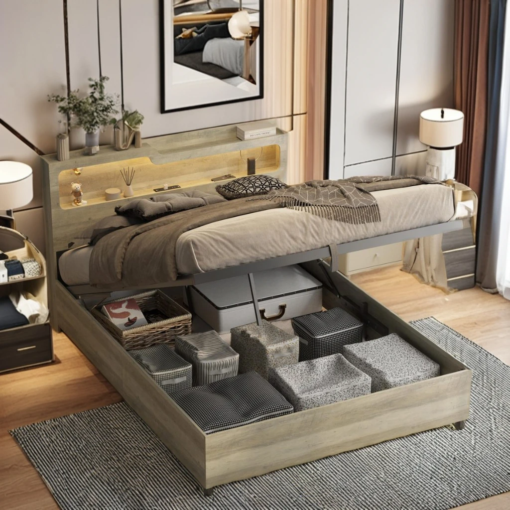 multifunction modern king size platform storage japanese bed frame wooden floor beds bedroom sets for sale