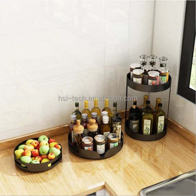 
Rotating kitchen condiment storage shelf table top multi-layer corner spice rack oil salt vinegar jar seasoning storage shelf 