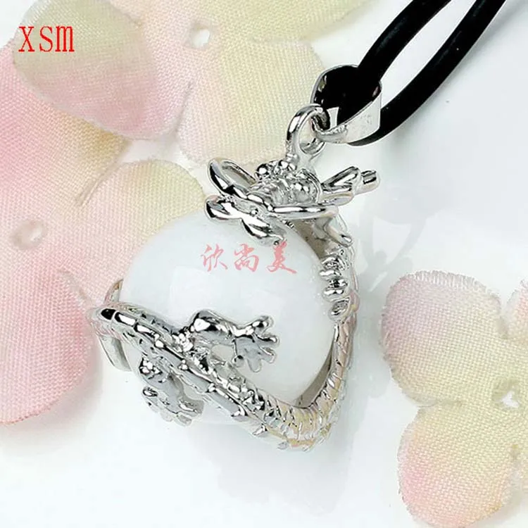 
ML Natural Stone Round Beads Pendant Wrap Chinese Dragon Healing Crystal Quartz Reiki Chakra Pendant Jewelry 