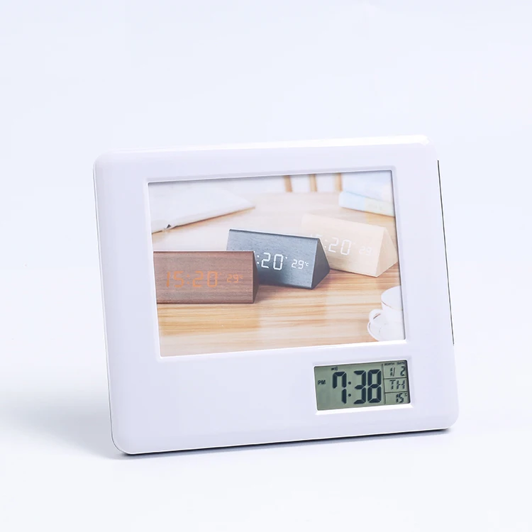 KH-CL049 оптом пластиковые рамки для картин, фоторамки, сделанные с ЖК-экраном цифровые часы-будильник
