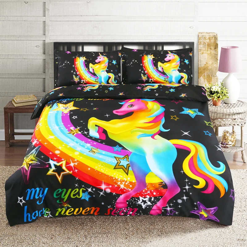 hot sale digital printing custom unicorn bedding set cotton comforter set bedsheet quilt duvet cover bed sheet set