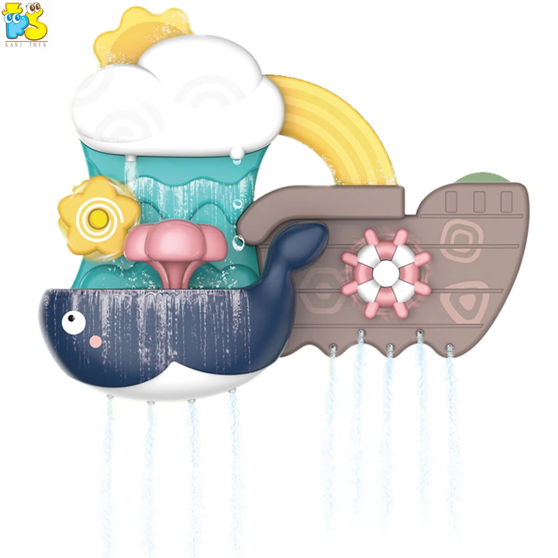 Kids summer bath toy Waterfall clouds little fish floating baby bathroom water play toy