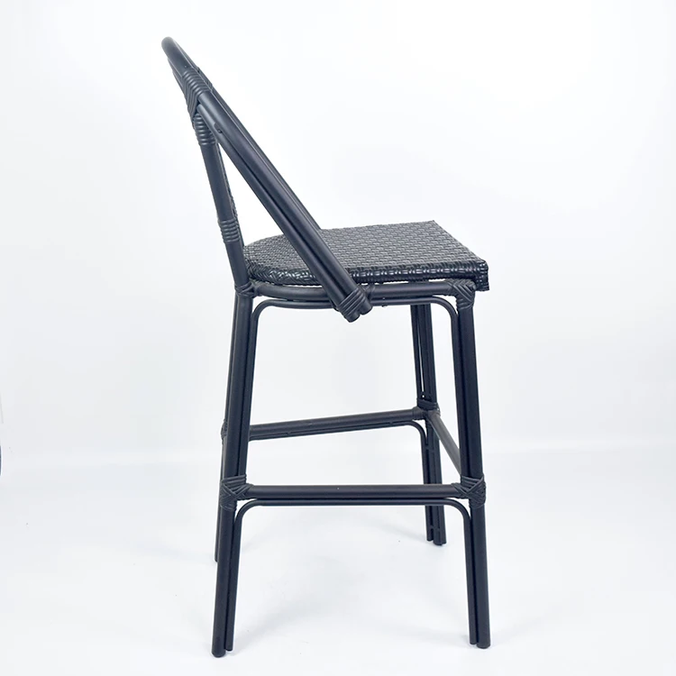 High Aluminum Rattan Counter Bar Stool Outdoor French Bistro Wicker Design for Indoor Outdoor  Use in Laundry Apartment Hall Gym