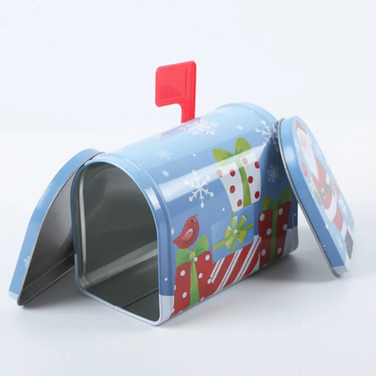 Mail shaped hot sale tin box with red flag sugar candy tin can