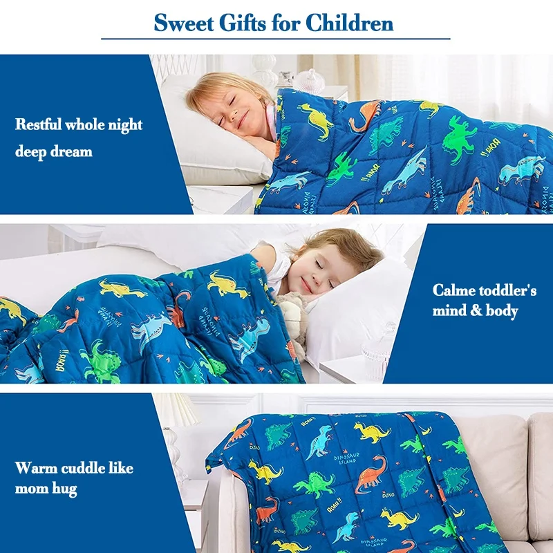 best seller custom dinosaur print sensory 5lbs glass beads kids cotton weighted blanket for children