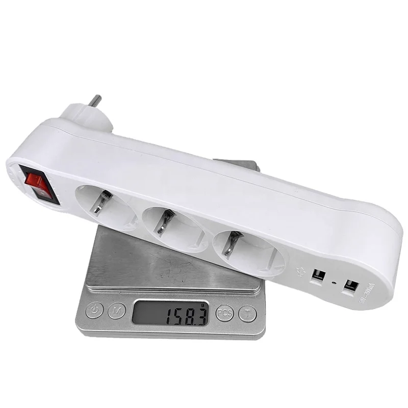Dual USB Ports 1 to 3 Way EU Standard Power Adapter Socket Strip Porous Terminal Board 16A switch plug