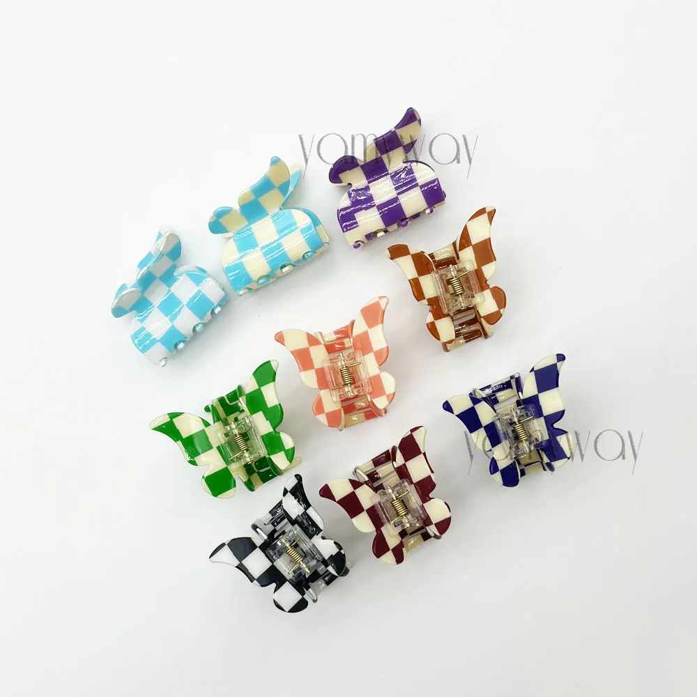 5.5cm Plaid Pattern Butterfly Decor Hair Claw for Thick Hair Accessories