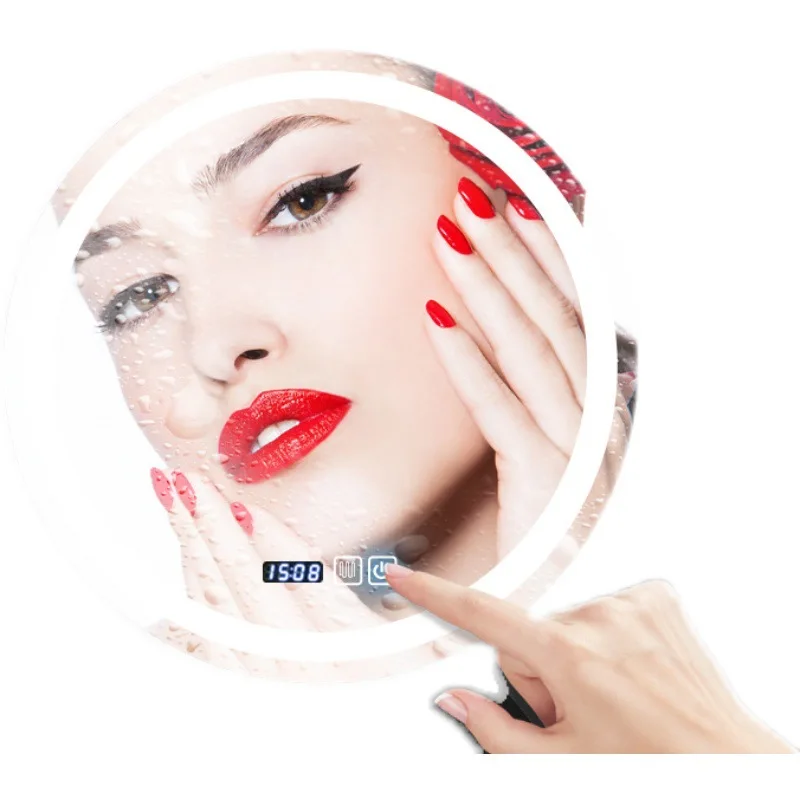 Screen Touch Control Bathroom Mirror LED Lighted Anti-fog Explosion-proof Round Mirror for Hotel Home adjustable light