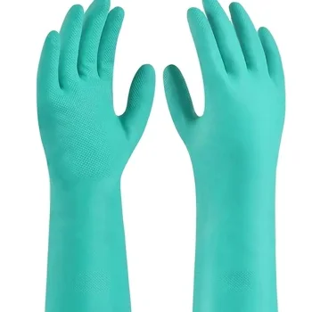 Haixin Customized Cleaning green Rubber Gloves Industrial Long Sleeve Waterproof Latex Gloves Kitchen Rubber Factory Wholesale