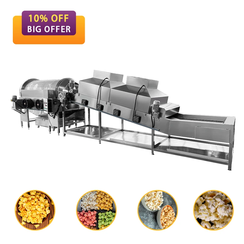 Industrial electric Salt popcorn making machine line automatic snack food popcorn machine gas popcorn production line caramel