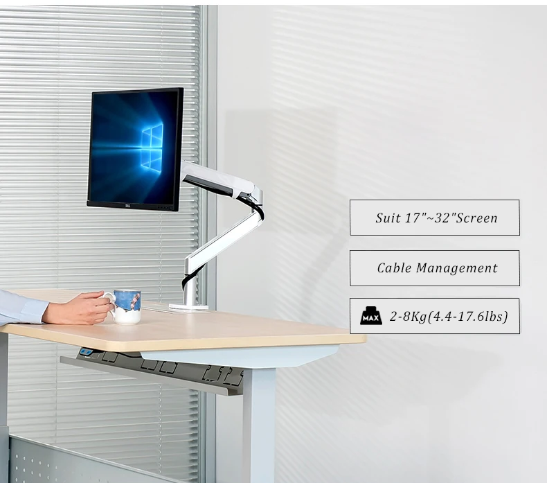 Premium Spring Gas Monitor Mount Arm for Single Screens From 17-32 Inch in Silver and Dark Grey