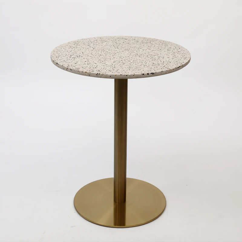 Hot sale  cafe restaurant terrazzo table top small round dining table with metal table frame design