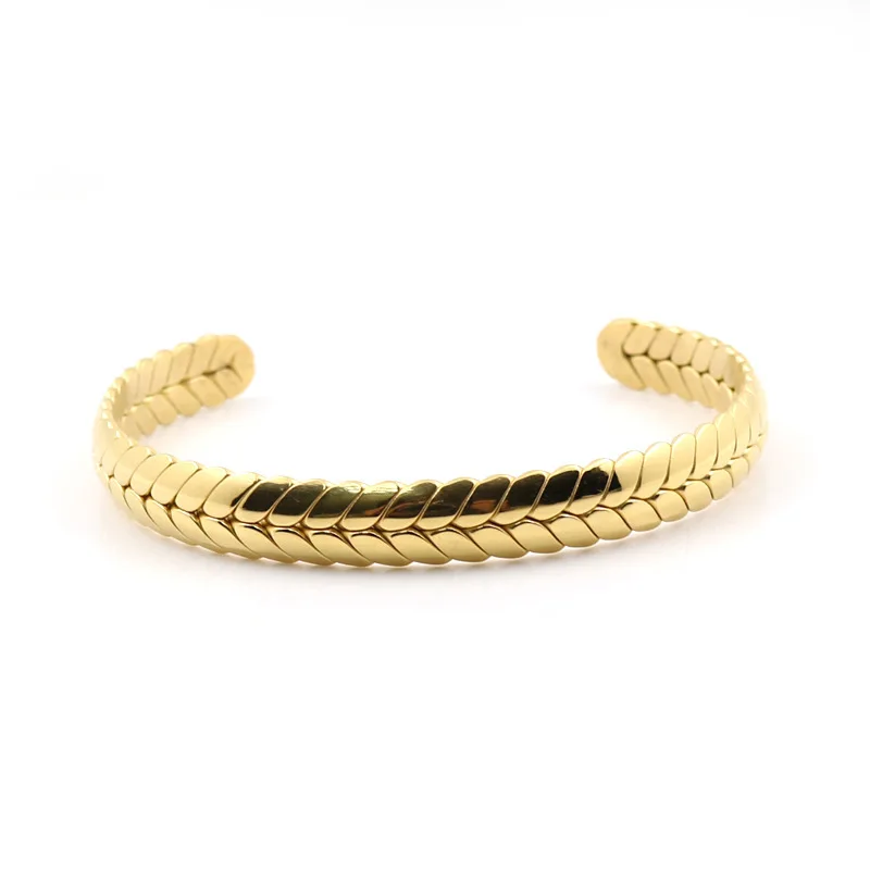 Classic Simple Punk Gold Plated Spike  Bangle Cuff Bracelet Trendy Gold Plated Wheat Stainless Steel Bracelet