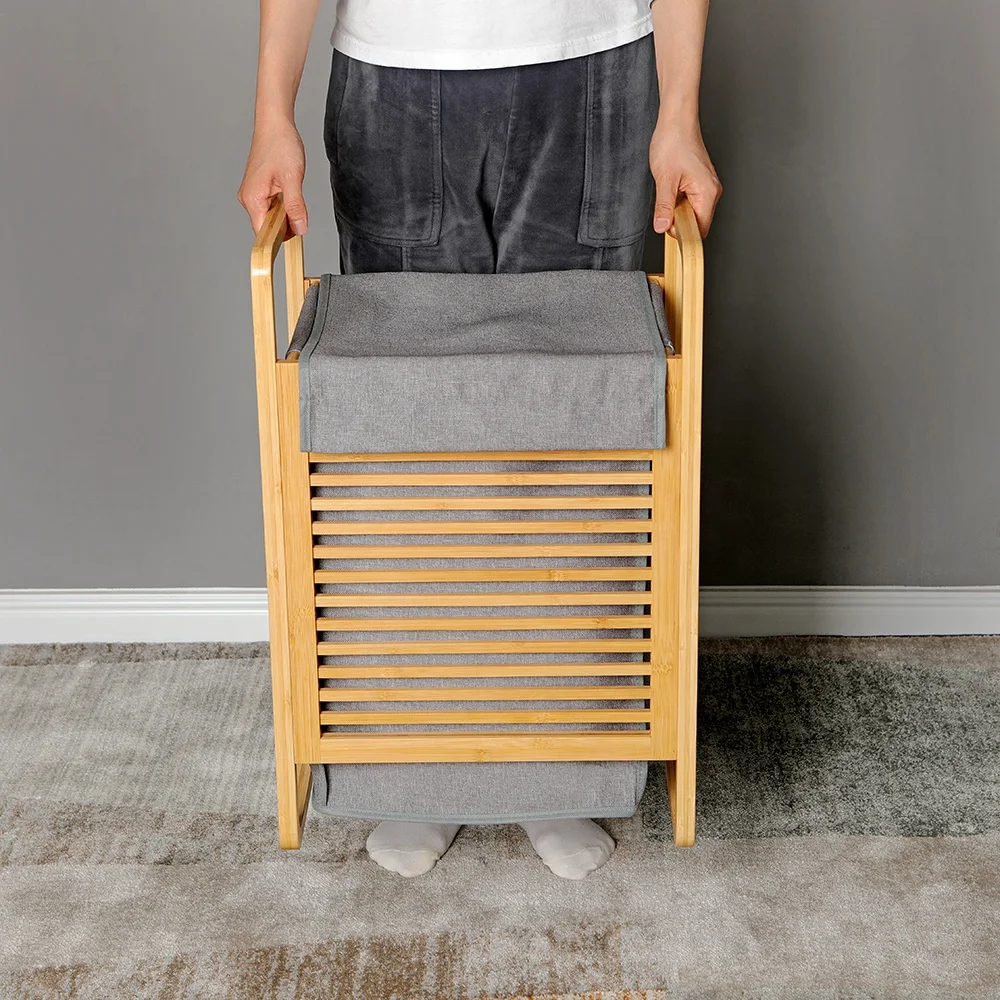 Manufacturer Bathroom Bamboo Wooden Storage Laundry Basket with Lid and Handle