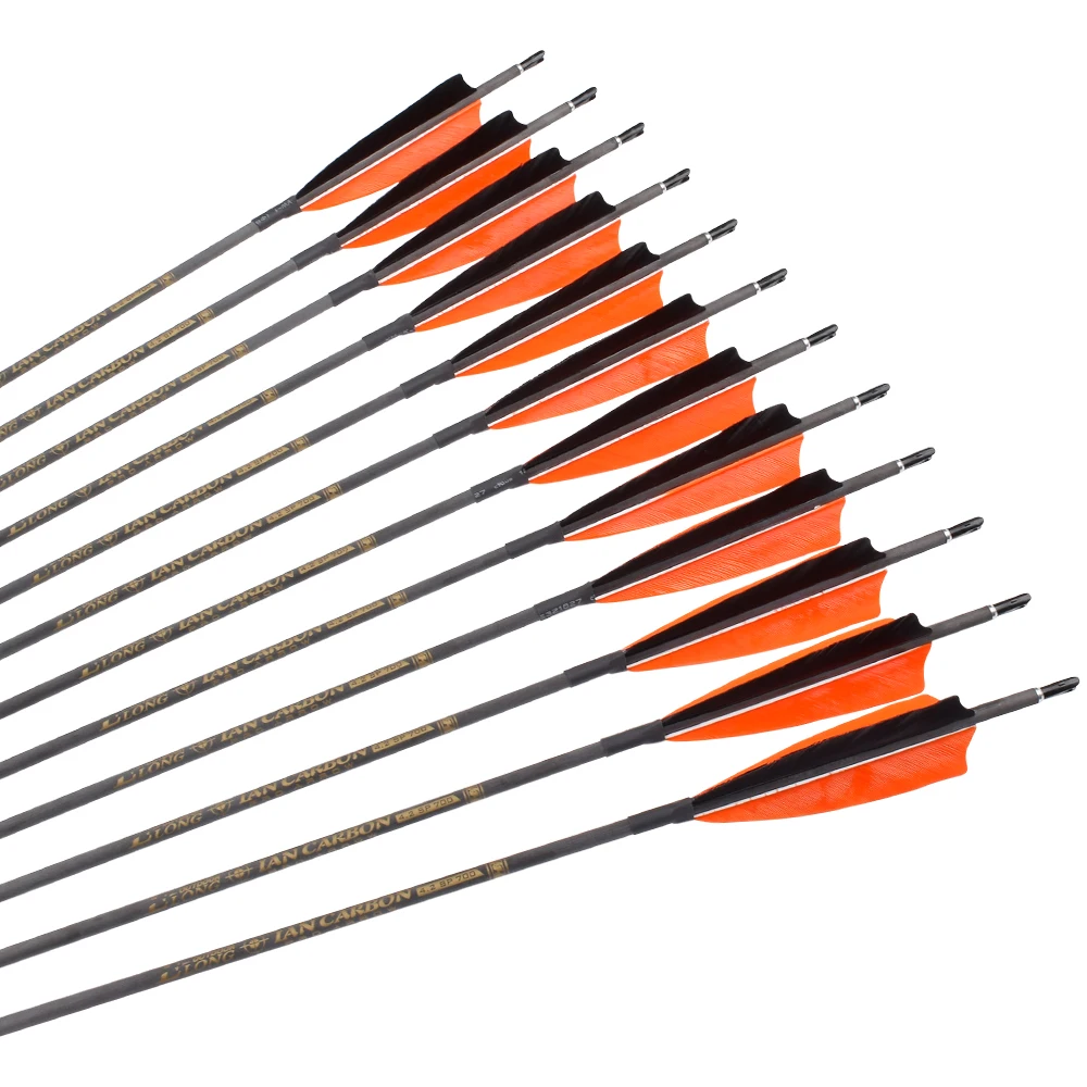 3K Camo Weave Carbon Hunting Arrow With Turkey Feather For Recurve Traditional Bow