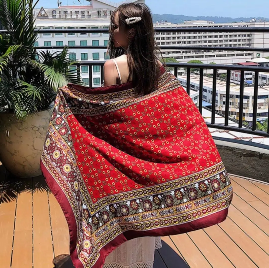 Custom Big Women Digital Printing Satin Pure Silk Scarf 90*180 cm Hair Square Polyester Ethicon Soie Scarves Ladies