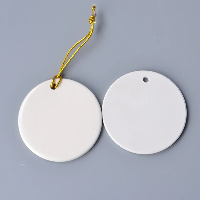 Christmas supplier custom ceramic white blank plain  Xmas tree decoration various house shaped hanging ornaments for sublimation
