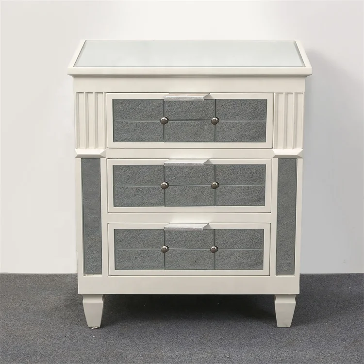 High Quality Modern While Bedside Cabinet Bedroom Custom Furniture Mirrored Night Stands with Drawer Cupboard
