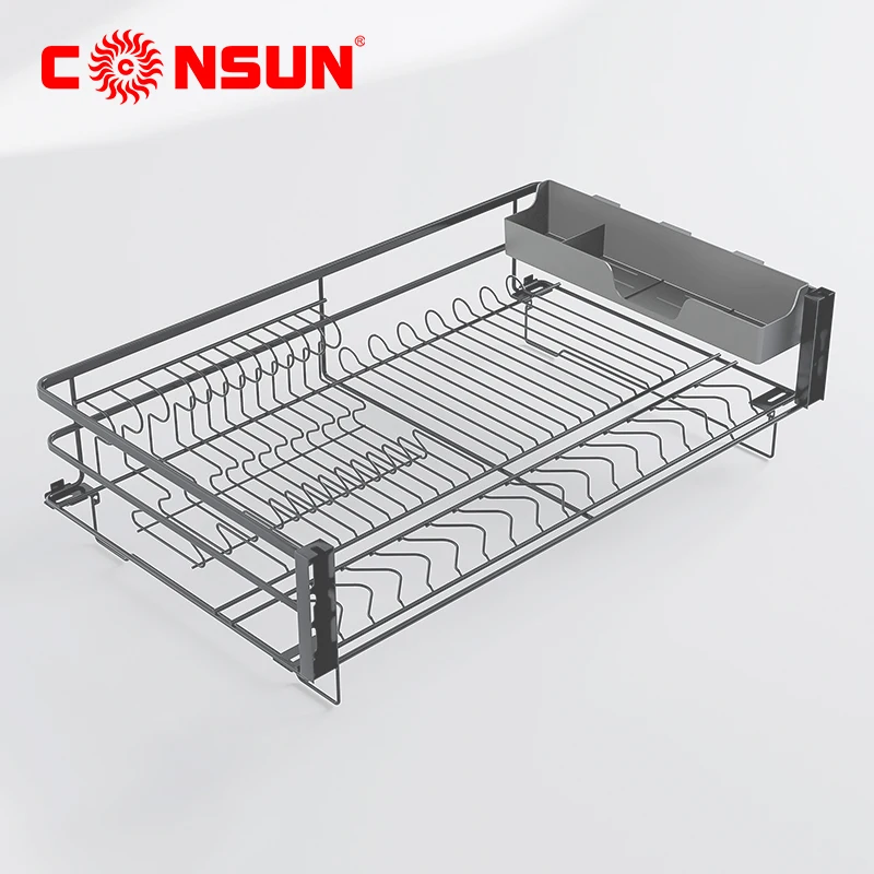 Drawer Type Bowl Dish And Basket Aluminum Pull Out Dish Drawer Basket Multifunctional Kitchen Dish Storage Drawer Basket