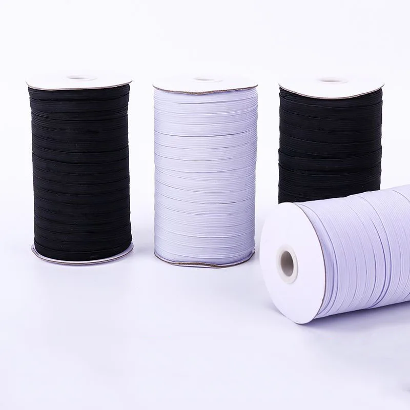 Double Fold Bias Tape White Black Flat Knitted Braided Elastic Band Braided Elastic Rope Stretch Strap Cord Roll 6mm for Sewing