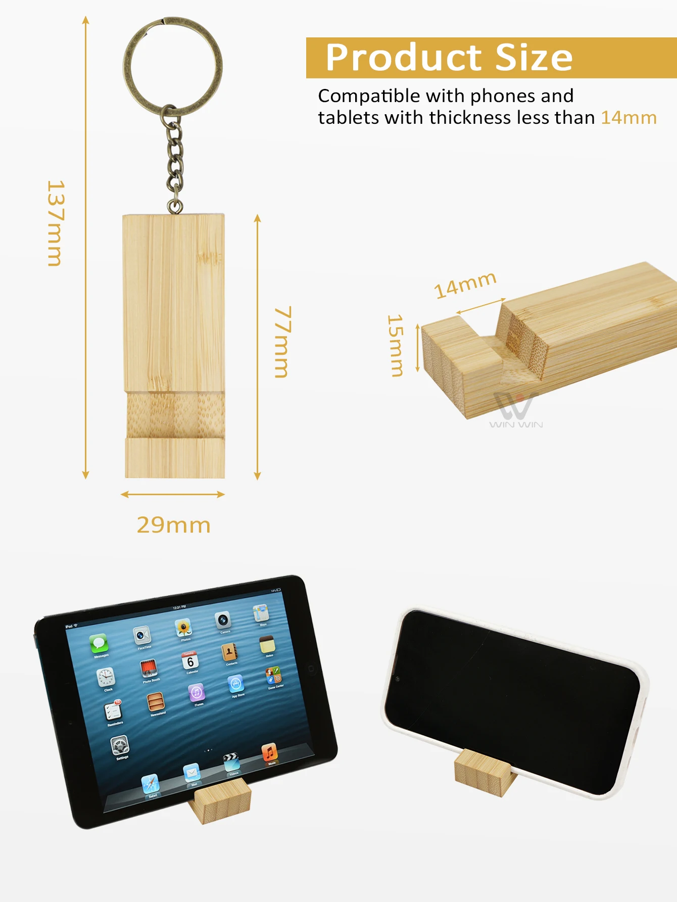 Promotional  Gift Key Chain Wood Keychain Phone Holder  Rectangle Wooden Key Ring  Cell Phone Stand Base