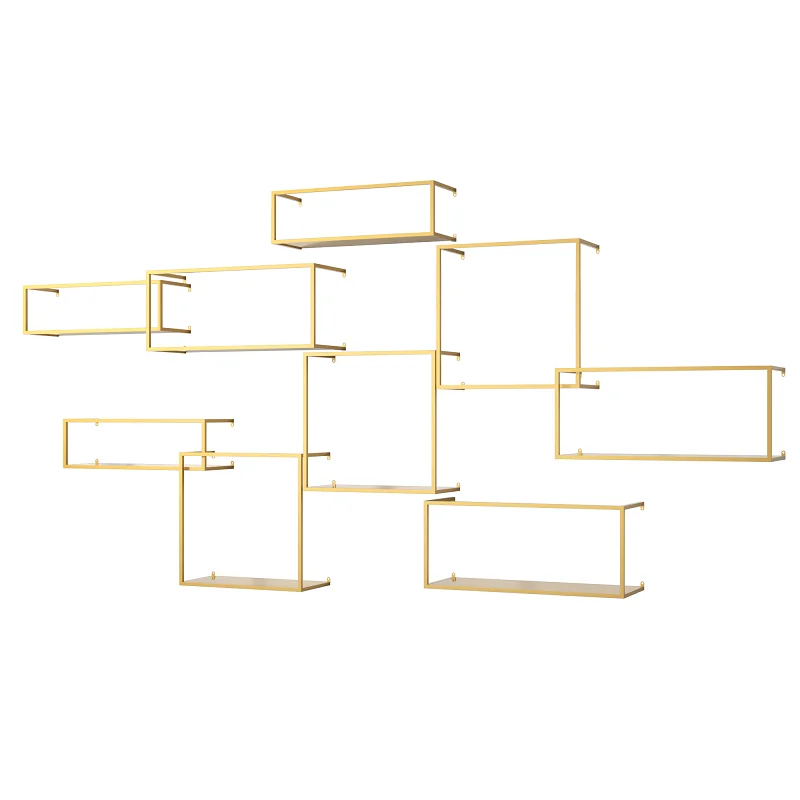 Nordic light luxury simple style display metal square wall shelf hanging living room shelf decorative storage rack