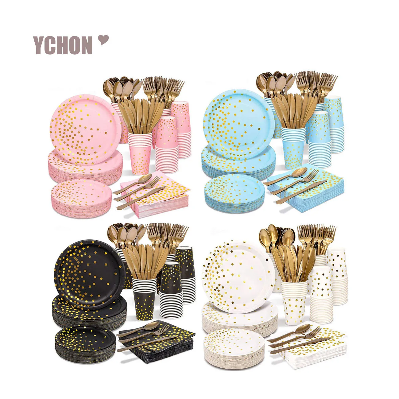 Ychon wholesale Custom Baby Shower Birthday Disposable Tableware Set Party Paper Plates Tableware dinnerware sets Party Supplies