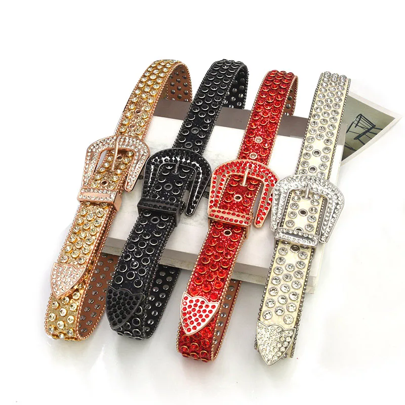 Luxury Crystal Rhinestone Belts Men Women Unisex Diamond Studded Western Sparkle Designer Leather Belt