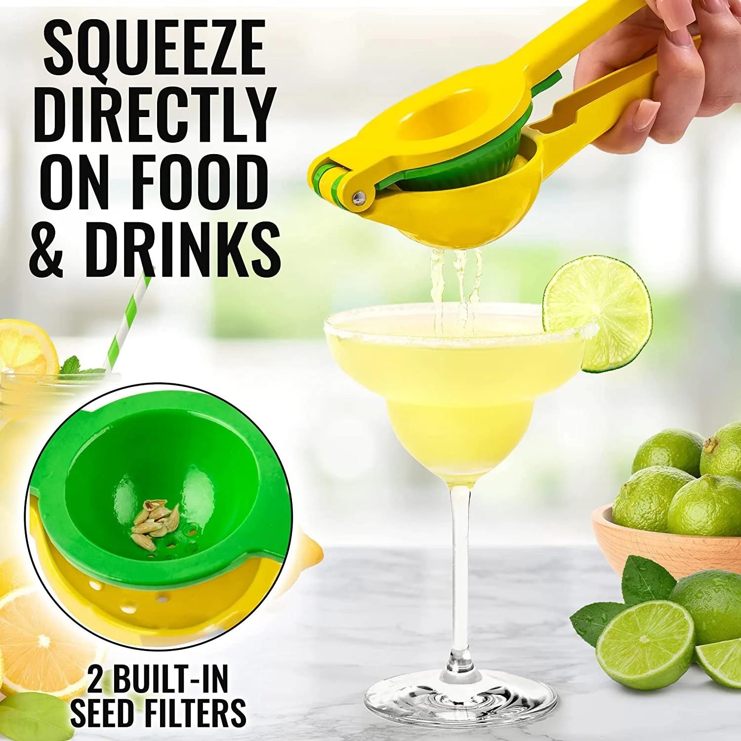 Aluminum Alloy Metal 2-In-1 Lemon Lime Squeezer Hand Pressure Juicer Lemon Squeezer Max Manual Citrus Juicer