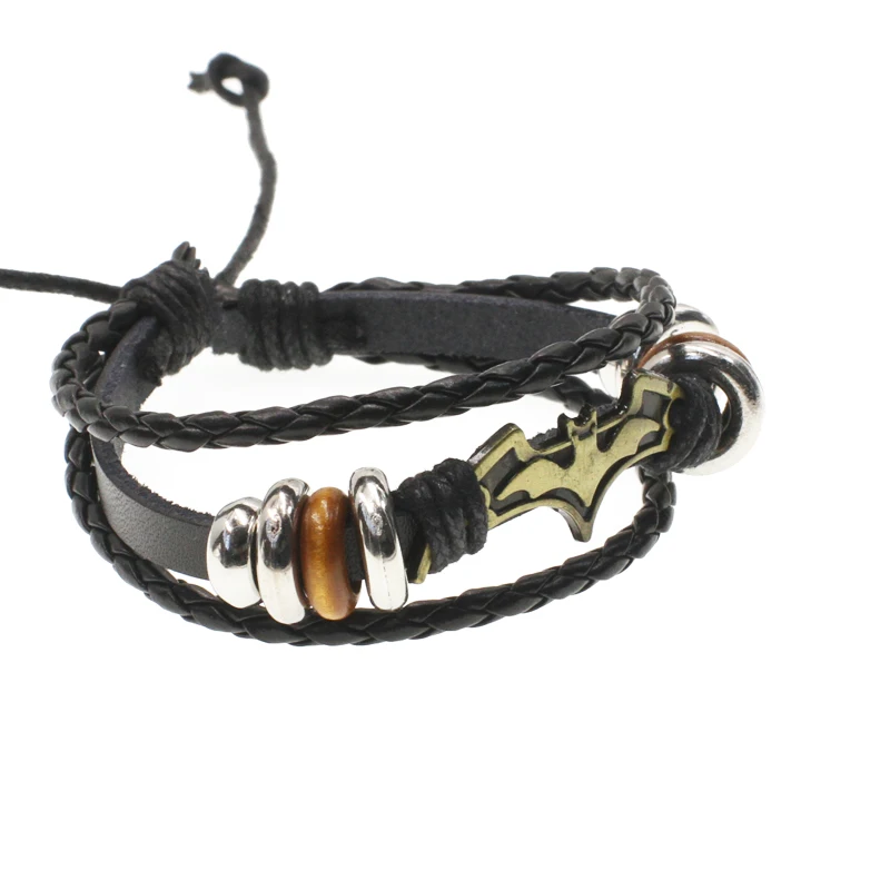 Leather Alloy Vintage Punk Rock Strap Wristband  Bat  Multilayer Knitting bracelet AYB020