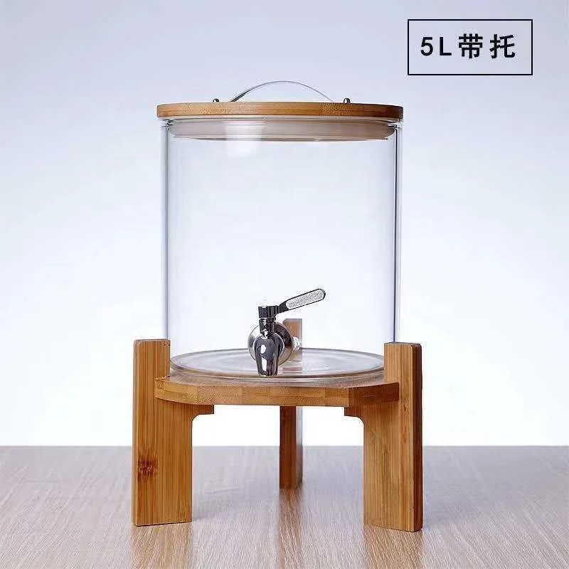 Заводская Прямая поставка диспенсер для сока из боросиликатного стекла водный большого размера напитков с краном и бамбуковой