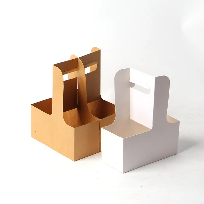 Disposable Kraft Paper Handheld Holder Coffee Milk Tea Takeaway Paper Holder Two  Takeaway Cup Holder Print Logo