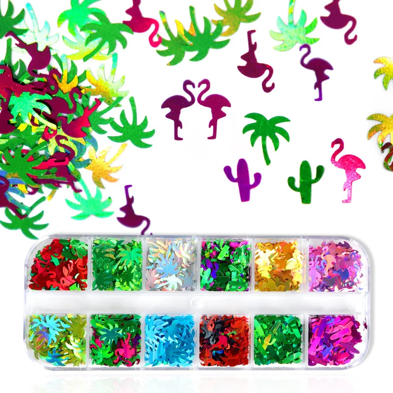 NA0497 Hot Selling Glitter Nail Sequins Palm Tree Cactus Shape Nail Art Decoration Flakes Manicure Design Accessories