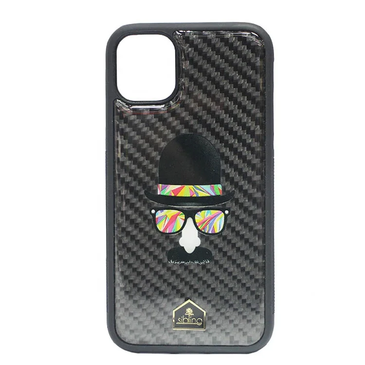 Shockproof Tpu+pc Mobile Covers Luxury Real Color Pattern Carbon Fiber Mous Phone Case