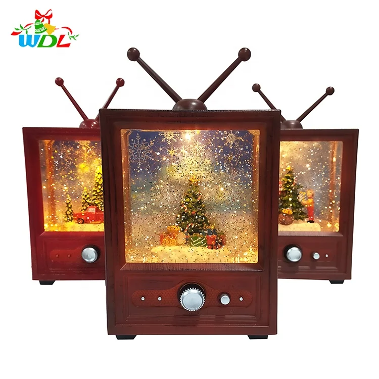 New Arrivals 2020 Holiday Ornament Xmas Tree Craft Led Musical Snow TV Shape Spinning Globe Mini Snow Globes For Christmas Gift
