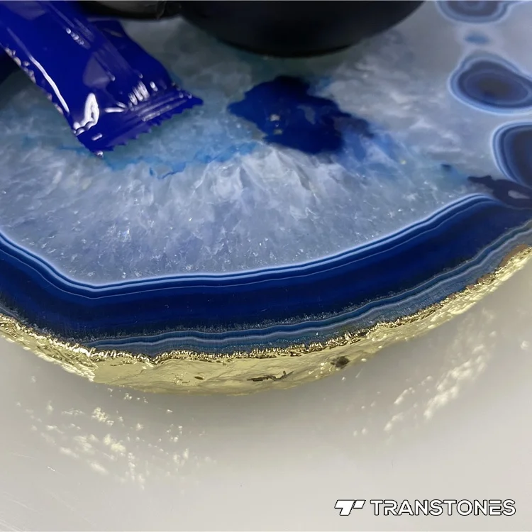 Semi Precious Stone Agate Coaster Natural Blue Crystal Agate Backlit Stone Luxury Home Decor