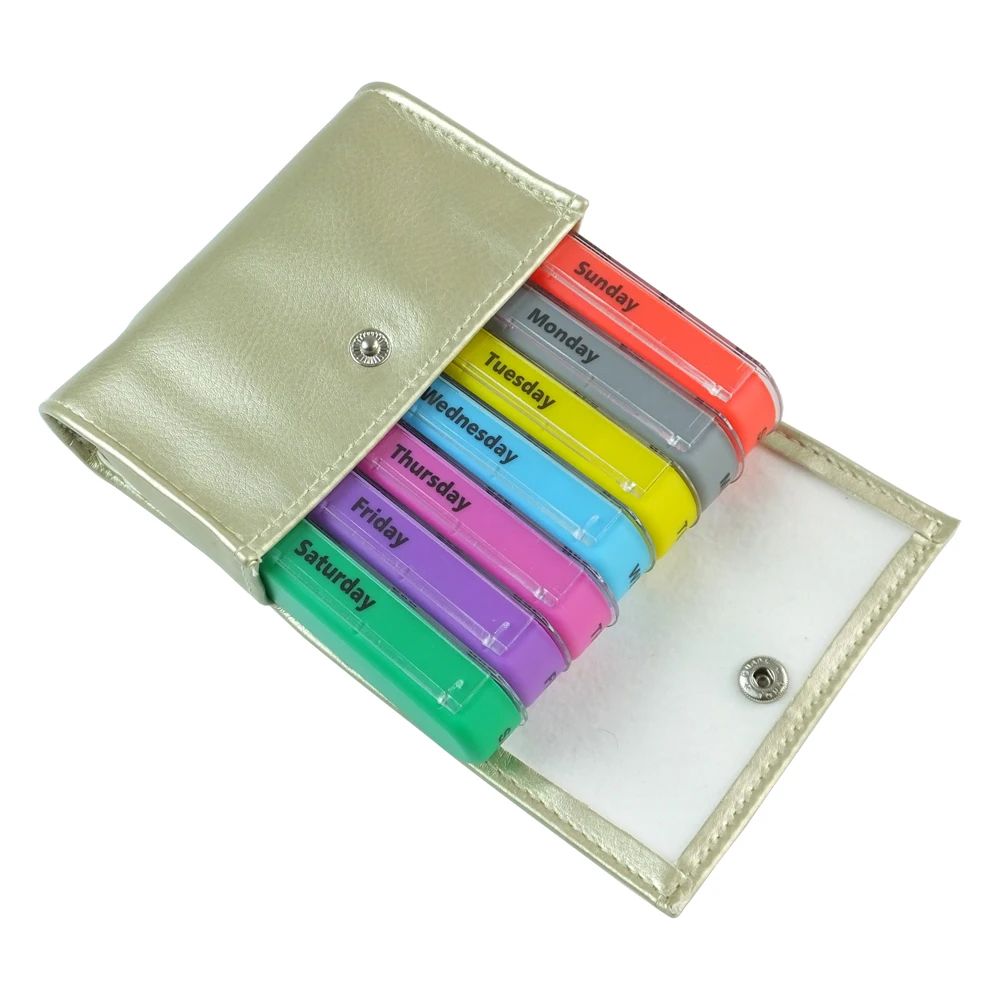 Weekly Travel Pill Organizer - Medication Wallet Pill Box Reminder, Pill Container Dispenser Case, 4 Times a Day