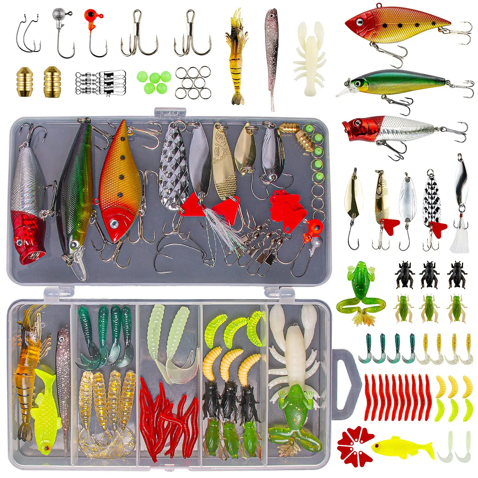 Freshwater Bass Trout & Salmon Sea Fishing Tackle Kit Steel Tackle Box Lead Plastic Lures Bait Accessories Fishing Techniques