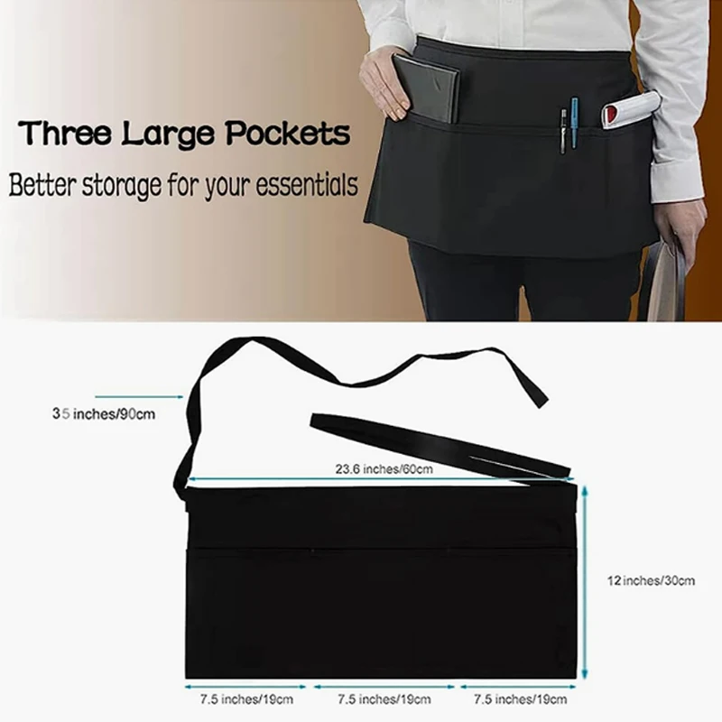 Custom Logo Half Waist Aprons Restaurant Short Waiter Aprons with Pockets Kitchen Barista Chef Apron for Outdoor BBQ