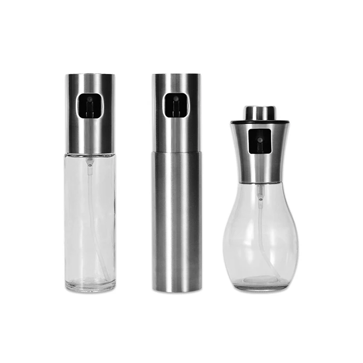 
3 pcs Olive Oil Sprayer for Cooking,Refillable Stainless Steel Oil Dispenser with Brush, Funnel,Vinegar Glass Spray Bottle 