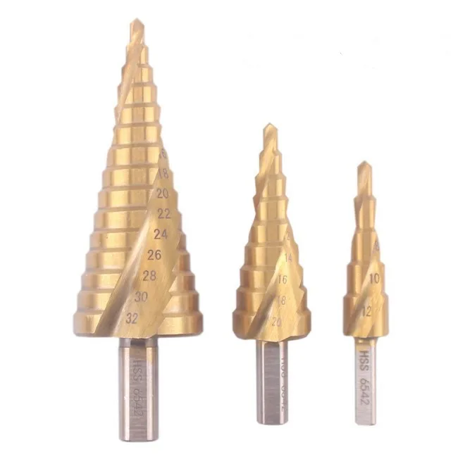 3 pcs Spiral fluted step drill for metal Drilling