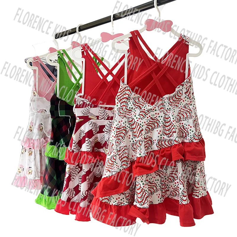 DH OEM Christmas custom wholesale toddler baby children red bamboo dress kids dresses for girls