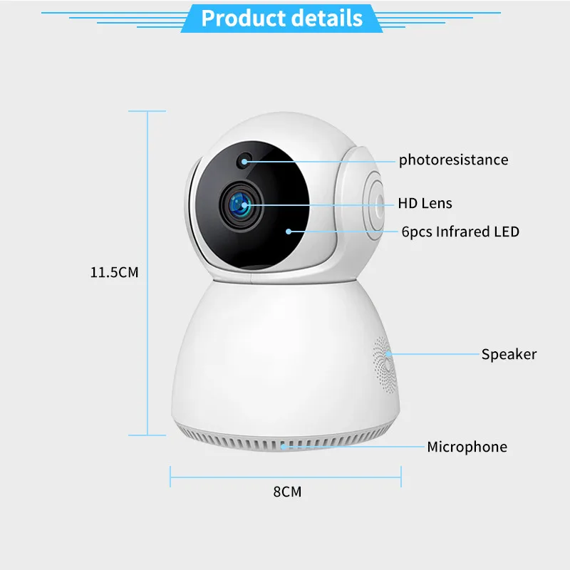 baby monitor 360 Degrees Pan Tilt Rotation  Wifi IP Camera 2Mp 1080P Full HD LAN Port IR Night Vision interior