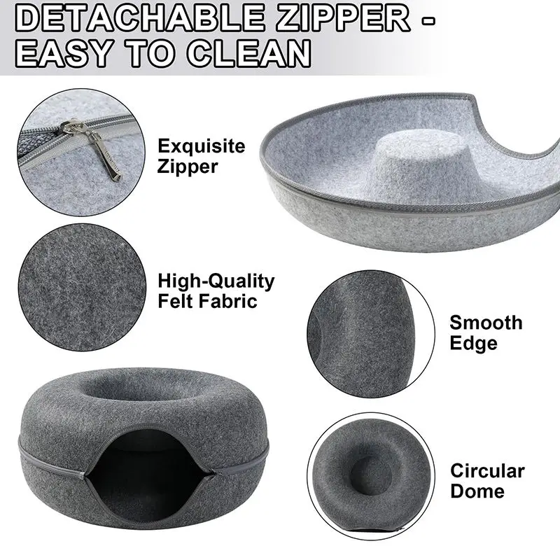 2024 new design felt five-pointed star tunnel pet bed cat nest removable for rest and play, universal for four seasons