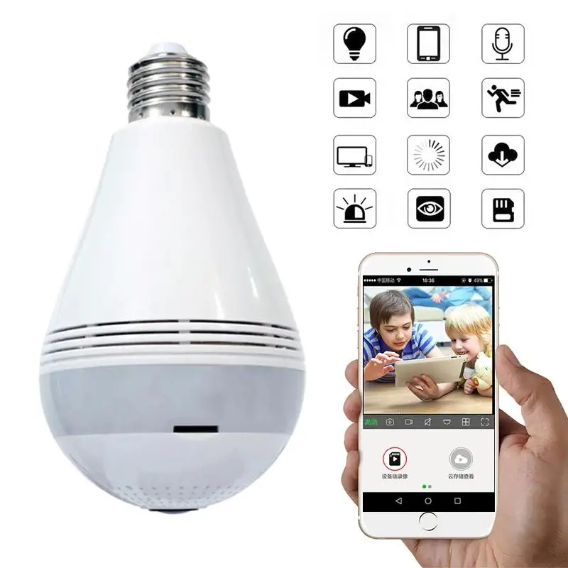 Home Security CCTV System 360 degree  panoramic full HD camera bulb with V380 APP