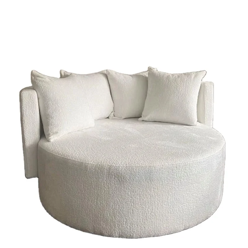 Leisurely Living Room Furniture Soft White Teddy Single Sofa Boucle Round Couch White Round Armchair