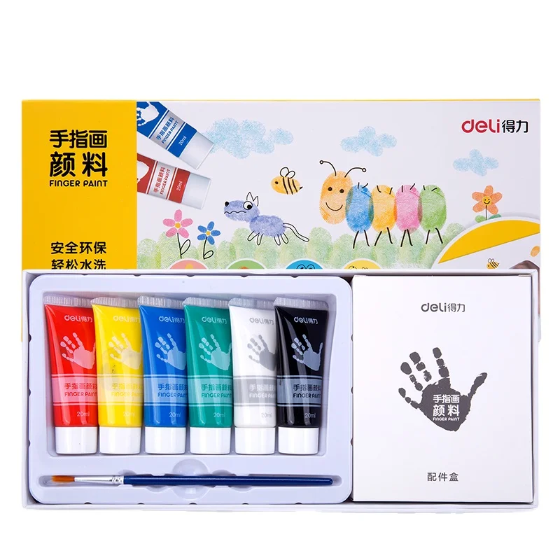 Deli 73871 6pcs/box Finger painting pigment set students painting graffiti art paint 48box*6pcs=288pcs per carton set