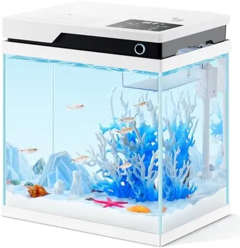 Smart Fish Tank, 4 Gallon Small Betta Fish Aquarium Kit with Filter Light, Automatic Fish Feeder